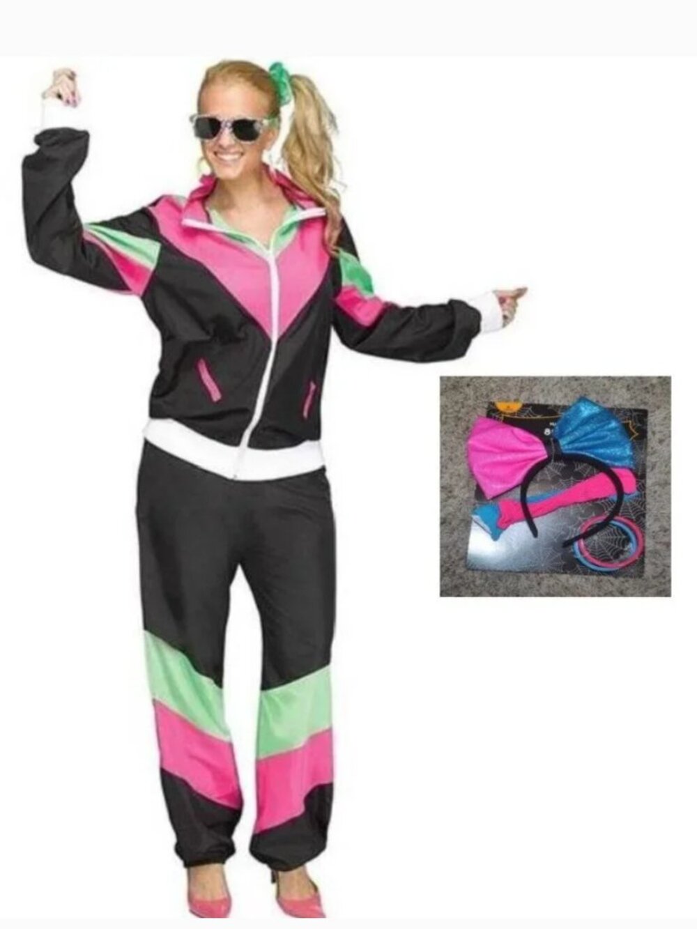 80's Track Suit & Accessory Halloween Costume M/L Retro Disco Diva 3 Pc Womens